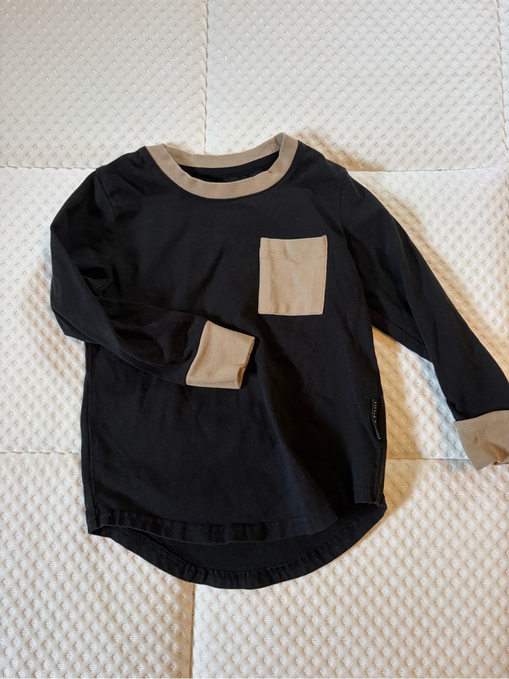 Little Bipsy Black Long Sleeve Top with Tan Trim and Pocket